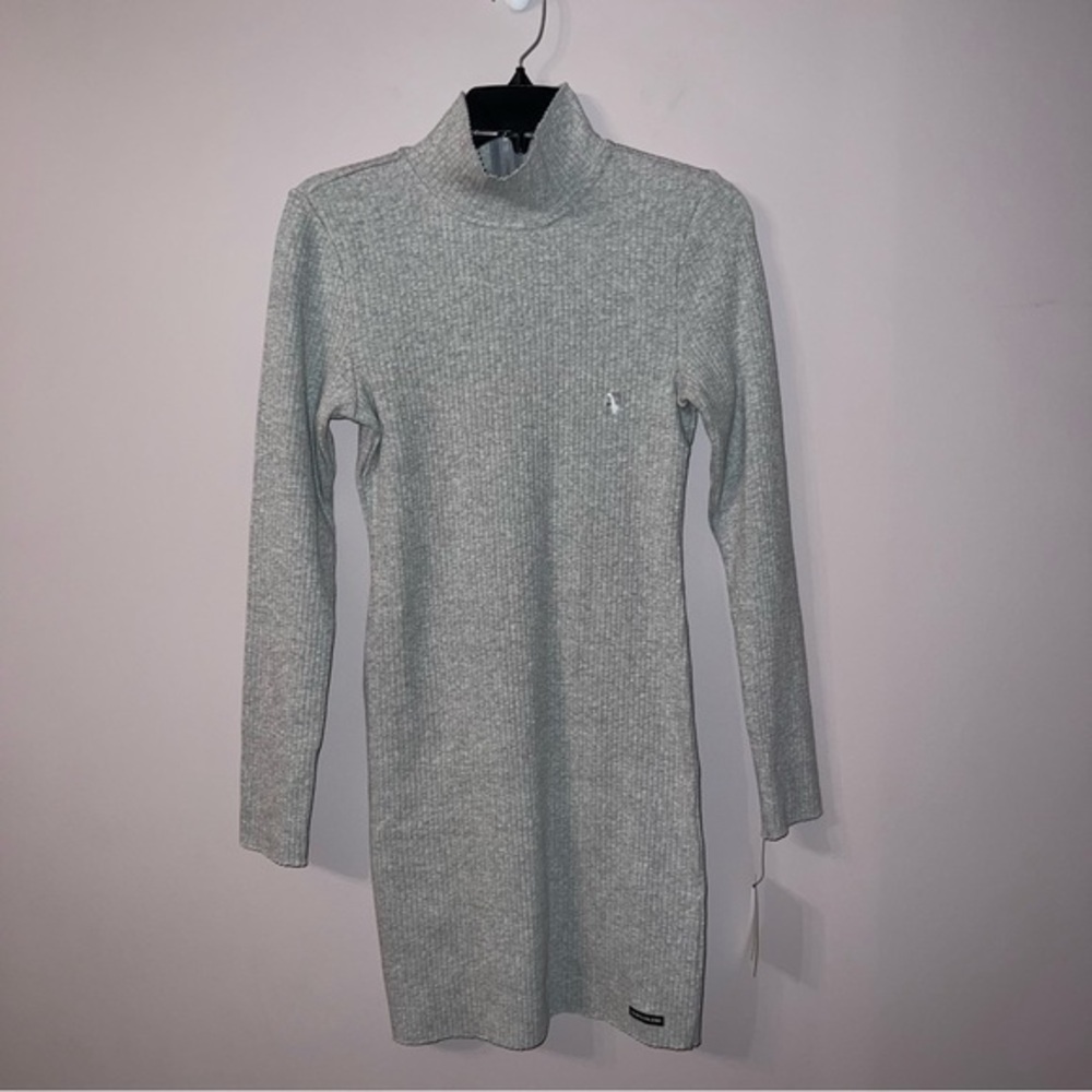 NWT Light grey ribbed mock neck body con mini dress Calvin Klein jeans Medium
